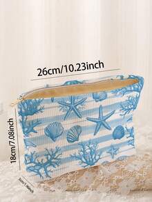 1pc Portable Cosmetic Storage Bag Ocean Series Shell & Starfish Pattern Double-Sided Print Travel Zipper Makeup Bag Multi-Functional Toiletries Organizer - Multicolor - View 3