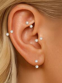 1Pc 925 Sterling Silver Horseshoe CZ Nose Rings Hypoallergenic Nostril Piercing Jewelry Hoops Nose Studs For Women Men Daily Casual Wear Gift - Gold - View 9
