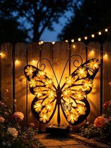 1PC Solar Powered Butterfly Garden Yard Ambient Decorative Wall Light Hanging Ornament, Metal Black Butterfly Decorative Light, Gift For Mother, Grandmother, Women's Birthday Or Gardening Enthusiasts - Multicolor - View 1