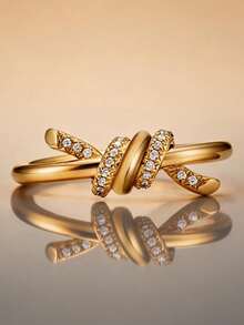 1 pieza Anillo de diamante de lujo, anillos de oro, anillos con diseño de mariposa, anillo único con decoración de circonita cúbica, regalo exquisito para fiestas festivas para mujeres - Amarillo Oro - Ver 3