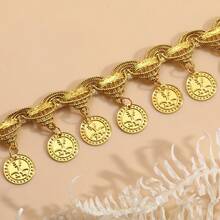 2 Yards 3.5cm Wide Gold Coin Shape Gold Pendant Lace Ribbon Sequin Tassel Satin Trim Stage Performance Party Cosplay Wedding Dress Party Gown DIY Handmade Sewing Clothing Accessories Fabric - Gold - View 3