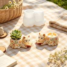 Cute Reading Cat Shaped Planter Silicone Mold, Embossed Reading Cat Shaped Silicone Mold, DIY Handmade Cat Succulent Planter Cement Plaster Concrete Resin Casting Mold, For Home Craft Decoration, Birthday/Christmas Gift - A - View 6