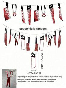 12pcs/Set Halloween Party Blood Knife Weapon Banner, Haunted House Realistic Blood-Stained Hanging Decorations, Halloween Vampire Party Supplies, Suitable For Halloween Room Decor, Bar Supplies, Indoor And Outdoor Decor, Horror Party Background Decor - View 10