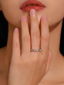 1pc 925 Sterling Silver Simple Double Layer Line Shining Round Clear Zirconia Finger Rings For Women Fine Jewelry - Silver - View 3