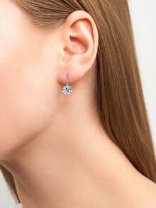XUJIA 1Pair 2ct-8mm*2pcs Moissanite Earrings For Women 925 Sterling Silver Hoop Earrings Minimalist 925 Silver Earrings Anniversary Birthday Jewelry Gifts - Silver - View 4
