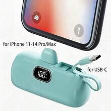 5000mAh Coffee Run Power Bank 22.5W Speedy Charging Power Bank With Built-In Lightning & Type-C Cables LED Digital Display Plug-In Direct Phone Charge Dual Device Support Compact External Battery Pack For IPhone 15 Pro Max 14 13  S24 Ultra  7 Pro Ideal For Coffee Shop Runs Quick Cafe Visits - 1PC - View 10