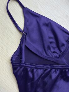 Glossy Fabric Knitted Satin Stretch Cami Sexy Tank Top Casual Summer - Navy Blue - View 9