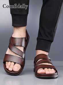 Men's Summer New Fashion Casual Beach Shoes Rivet Buckle Sandals Slippers Driving Dual-Use Composite Sole - Brown - View 7