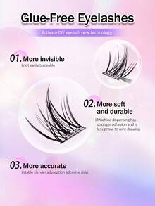 MEM 100Pcs Glueless Self-Adhesive D Curl Manga Cluster Lash Kit, 8-16mm Mixed Length Soft Natural No-Glue DIY Lash Extensions, Ideal For Daily, Wedding, Date & Party Makeup - D - View 4
