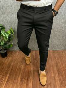 GLESTORE 男士商務休閒「老錢風」黑色輕量大尺碼休閒長褲，時尚通勤與度假款 - 黑色 - 查看 3