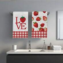 2件組紅色格紋 LOVE 草莓圖案廚房毛巾，40*60cm鄉村農場風長方形抹布、桌布、手巾，廚房裝飾，鄰居喬遷禮物，廚房餐巾與抹布，居家裝飾禮品 - 紅白色 - 查看 10