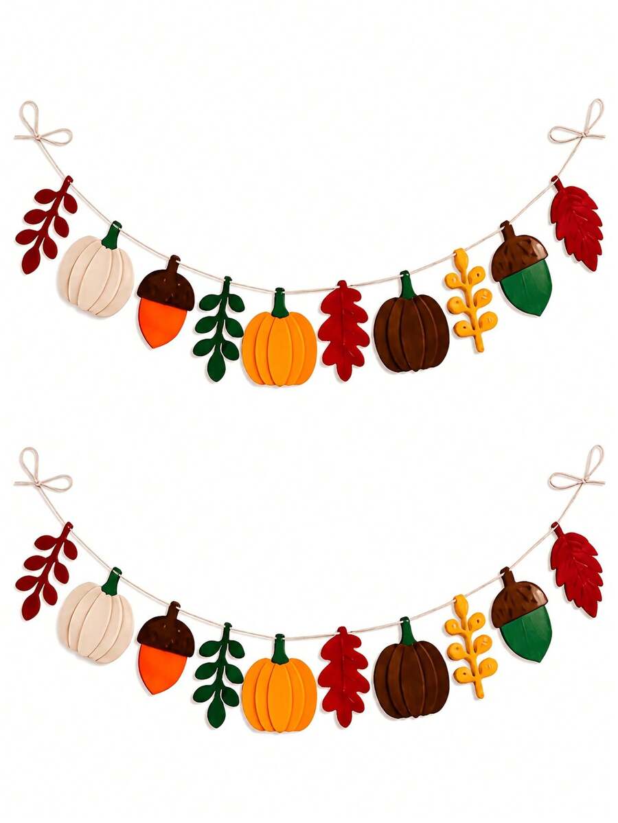 20/10pcs-Thanksgiving Felt Banner, Autumn Pumpkin Acorn Leaf Garland, Maple Leaf & Oak Leaf Felt Thanksgiving Flag, Harvest Thanksgiving Wall Hanging Banner, Autumn Decor, Thanksgiving Decor, Harvest Party Supplies, Autumn Home Decor, Harvest Hanging Banner, Suitable For Fireplace Mantel, Wall And Window Party Decoration - Multicolor - View 1
