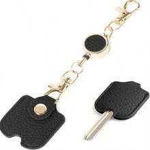 Women's Retractable Keychain, Faux Leather Extendable Keychain, 11.81-Inch Extended Length, Anti-Loss Keychain With Gold Metal Clasp, Cute And Portable Keychain, Suitable For ID Cards And Car Keys, Available In 4 Colors - View 8