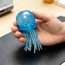 1pc Sparkly Jellyfish Squeeze Toy, Soft Bouncy Ocean Themed Stress Relief Fidget Ball, Cute Mini Desktop Ornament, Aesthetic Sensory Toy, Perfect Holiday Gift For Halloween & Christmas - Multicolor - View 7