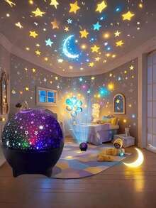 Dreamy Starry Sky Moon Projection Lamp - USB Powered, Multi-Color Light Effects, Romantic Atmosphere For Bedroom, Creative Decorative Night Light, LED Atmosphere Music Sync Color Changing Projection Lamp, Suitable For Bedroom, Game Room And Office Party Gathering - Multicolor - View 2