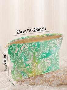 1 pieza Bolsa de almacenamiento de cosméticos portátil Serie Oceánica Patrón de Concha & Estrella de Mar Impresión de Doble Cara Bolsa de Maquillaje con Cremallera para Viajes Organizador Multifuncional de Artículos de Tocador - Multicolor - Ver 3