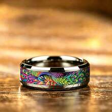 1pc Fashionable Bohemian Peacock Feather Pattern Inlay Ring Exquisite Stainless Steel Rings For Women Men Wedding Band Jewelry Gift Wholesale - Silver - View 4