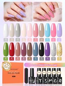Peacecolor 25PCS Gel Nail Polish Set 20 Colors With 5 Base Top Coats Glossy Matte Silver Gold Glitter Soak Off Spring Summer Vacation Gift For Women - 彩色 - 查看 10
