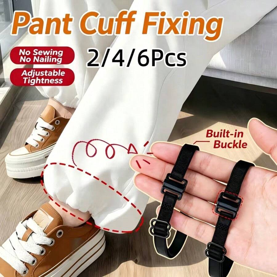2/4/6Pcs Invisible Elastic Leg Hem Adjuster Bands, No-Sew Removable Hem Tightener For Pants, Prevents Dragging And Keeps Leg Openings Secure - Multicolor - View 1