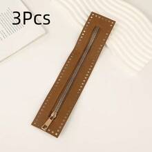 3/4Pcs PU Zipper With Needle Holes - Black, Brown, Beige Crochet Bag Accessories, Suitable For DIY Wallets And Sewing Crafts, Wallet Straps, DIY Wallet Making - Multicolor - View 18