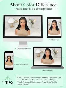 A ANYTIME 16 Inch Hand-Tied Cornrow Braided Wigs For Black Women, HD Full Transparent Lace Front Box Braid Wig With Curly Ends, Soft Lightweight Synthetic Braids Lace Wig Daily Wear, Halloween - Black - View 11
