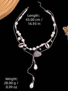1 buah Kalung Berlapis Kerang & Mutiara Desain Bohemian Liburan Musim Panas untuk Wanita, Cocok untuk Pemakaian Sehari-hari & Pesta - MultiWarna - View 8
