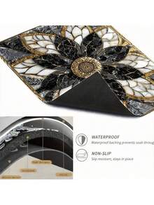 1pc 2D Flat Luxury Black Golden For Lotus Marble Pattern Stove Protector Mat, Wear Resistant, Dirt Resistant, Durable, Easy To Clean, Reusable, Suitable For Travel, Gas Stove, Washing Machine, Kitchen Essentials, Home Decor, Vacation Essentials - a - 查看 9