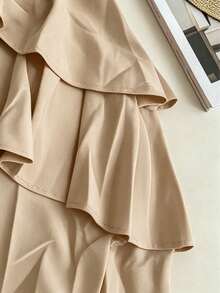 Summer New Plus Size Solid Color Ruffled Layered Tiered Cake Shorts Off-Shoulder Elegant Sexy Romper - Apricot - View 5