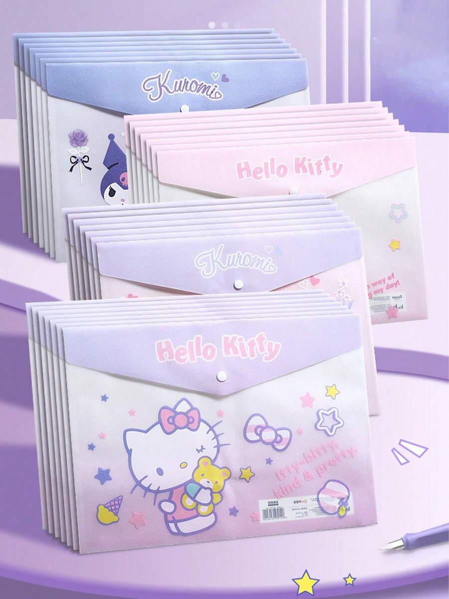 Sanrio Document Folder 2pcs Set Hello Kitty A4 Cute Cartoon File Bag Transparent Waterproof Sealed Plastic Bag Back To School Student Supplies (Some Styles Random) - Multicolor - View 1