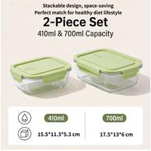 2pcs Rectangle High Borosilicate Glass Food Storage Container, Microwave Freezer Oven Dishwasher , Stackable Portable Meal Prep Lunch Box For Kitchen Refrigerator, Office Work Lunch, Outdoor Picnic & Camping, Family Daily Food Preservation - Green - View 14