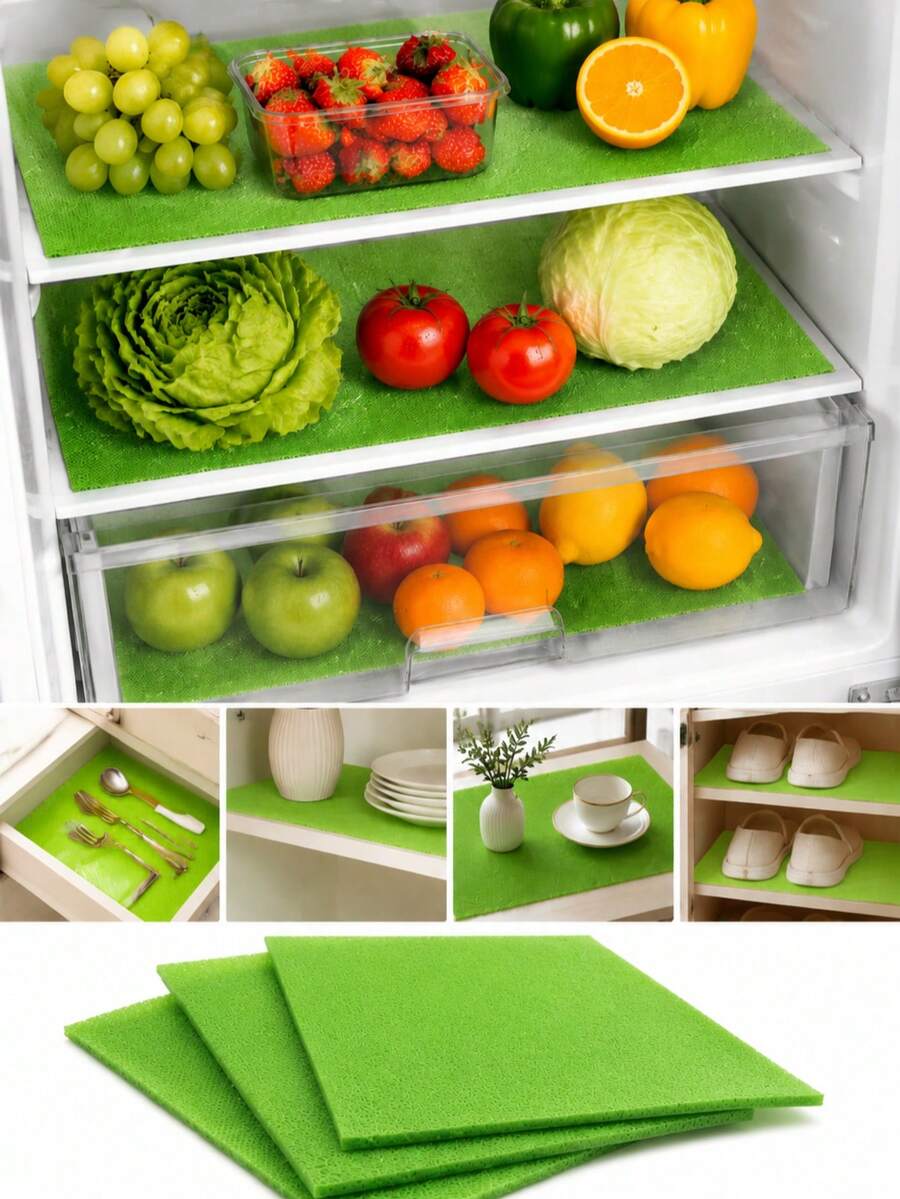 5/3/1pc Fruit & Vegetable Fresh-Keeping Mats, Refrigerator Drawer & Shelf Liners, Reusable Fridge Storage Pads, Moisture-Proof, Non-Slip, Washable, Suitable For Kitchen Storage, Cabinets, Drawers, Desktops & Shoe Racks, Back To School & New Year Gift - Multicolor - View 1