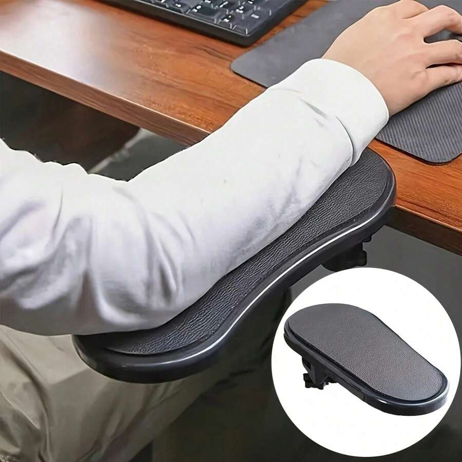 Soporte de extensión para brazo de escritorio con abrazadera, bandeja ergonómica de apoyo para el codo, soporte ajustable para el antebrazo, tablero de extensión de escritorio con abrazadera resistente, soporte para brazo para aliviar la presión de la muñeca, adecuado para oficina, juegos de computadora, estudio en casa, accesorio de actualización para escritorio de computadora - A - Ver 1