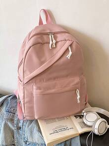 1 Set Back To School Fashion Casual Solid Color Backpack Set, Backpack + Tote Bag + Crossbody Bag + Pencil Case, Large Capacity With Laptop Compartment, Solid Color Student Backpack, Adjustable Shoulder Strap + Multi-Pocket Lightweight Portable School Bag, Zipper Bag Set, Suitable For Graduates/Students/Teenage Girls, Perfect For Outdoor Travel/Middle School/High School/College Use - 2186 - View 14