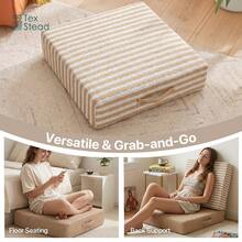 1pc Thick Square Woven Linen Floor Cushion With Handle, Natural Raffia Texture Foam Pad, 50cm/20in Washable Tatami Meditation Mat, Multi-Functional Window Seat Sofa Chair Cushion, Suitable For Living Room Bedroom Balcony Home Decor - Yellow and White Stripes - View 4
