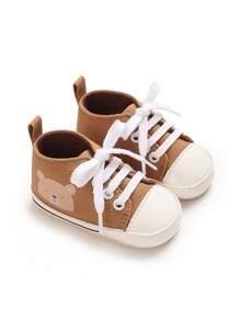 Brown & White Contrast Cartoon Bear Infant Canvas Shoes, 0-12 Months Newborn Soft Sole Pre-Walker Shoes, Breathable Anti-Slip Toddler Walking Shoes - Brown - View 7