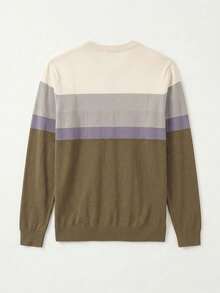 SU ER 1pc Men's Autumn/Winter Casual Striped Knit Sweater - Olive Green - View 10