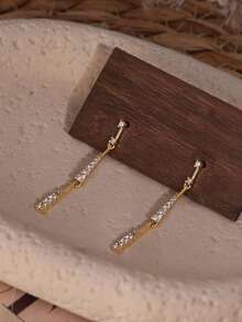 Dangle Earrings For Women, Dainty CZ Drop Earrings 14K Gold Plated Long Gold Earrings For Women Statement Gold Dangle Earrings Prom Jewelry - Gold - View 6