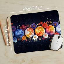 Dark Starry Sky Colorful Moon Phase Floral Large Gaming Mouse Pad, Aesthetic Planet Flower Non-Slip Stitched Edge Desk Mat, Thickened Keyboard Pad, Suitable For Men Gaming And Office - View 10
