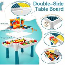 Mesa de Actividades para Niños, Juego de Mesa y Silla 6 en 1 - Altura Ajustable, Caja de Almacenamiento, 105 Piezas de Bloques de Construcción de Pista de Canicas, Mesa de Agua y, Juguete de Regalo para Niños Pequeños - 1 - Ver 3