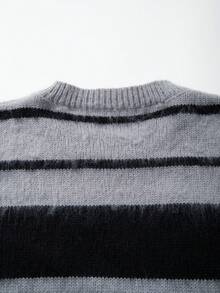 Sweater Pullover Rajut Pria Model Kasual Leher Bulat Lengan Panjang Bergaris Warna Blok Gaya Kampus, Musim Gugur/Dingin - Grey - View 10