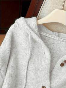 Plus Size Women's Hooded Knit Cardigan, Autumn/Winter Long Sleeve Loose Button-Up, Casual Everyday Essential - Off White - View 6