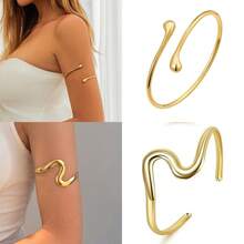 4-Piece Bohemian Premium Gold-Tone Arm Cuff Set, Minimalist Layered Upper Arm Accessories For Women, Suitable For Beach Party Outfits - Gold - View 2