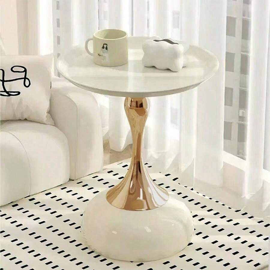 Small Round Coffee Table, White Coffee Tables For Living Room, Modern Round Side Table With Gold Pedestal Base,Modern Center Table For Small Space Home Office Gardern - Cream White - View 1
