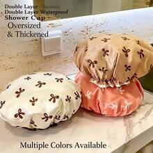 Double Layer Waterproof Shower Cap For Women, Home Kitchen Oil Smoke Protection Hair Cover, Girls Dry Hair Mask Bath Cap New Style, Shower Accessories, Bath Sponge - Multicolor - View 3