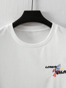 Men's Street Style Rocket Graffiti Print T Shirt - Casual Loose-Fit Round Neck,Breathable Polyester Fiber,Machine Washable - Perfect Choice For Summer - 黑色 - 查看 10