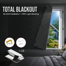 100% DIY 遮光窗簾，自黏式隔熱隱私遮陽簾，便攜旅行使用，快速安裝可修剪，適用於臥室、宿舍、居家辦公室 - 黑色帶筆,捲尺,補丁 - 查看 2