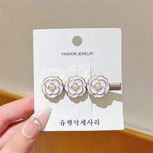 2pcs Vintage French Style Black Camellia Pearl Hair Clips For Women, Versatile Elegant Side-Sweep Straight Clip, Alligator Hair Clip For Loose Hair And Bangs - Hair Clip - View 5