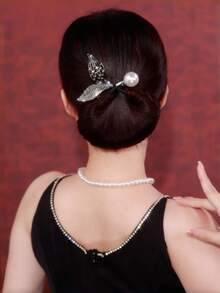 1pc Rhinestone Mermaid Tail Pearl U-Shaped Hair Stick, Anti-Slip Updo Hair Accessory For Women - Multicolor - View 2