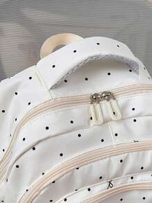 Aesthetic Retro Rucksack, Polka Dot Print Women's Functional Backpack, Large Capacity Multi-Layer Zipper Multi-Pocket Laptop Bag, Teen Girl Campus - Multicolor - View 10