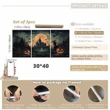 3er Set Leinwandkunst, gerahmte Wanddekoration, Galerie Set, Vintage Halloween Hexe, Kürbis & Fledermaus Ölgemälde, dunkler gotischer Horror Herbst Dark Academia Stil Leinwandkunst, Retro verwitterte seltsame Ästhetik rahmenloses Poster Set, Bestseller dekoratives Gemälde Set, geeignet für moderne Wohndekoration, Raumdekoration, Wohnheimdekoration, Schlafzimmerdekoration, Badezimmerdekoration - Retro-Kunst - Übersicht 18